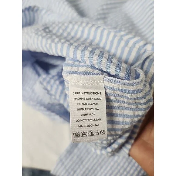 Women’s  Blue/White Striped Ruffle Detail  seersucker Button Up Blouse size XXL - Picture 9 of 9